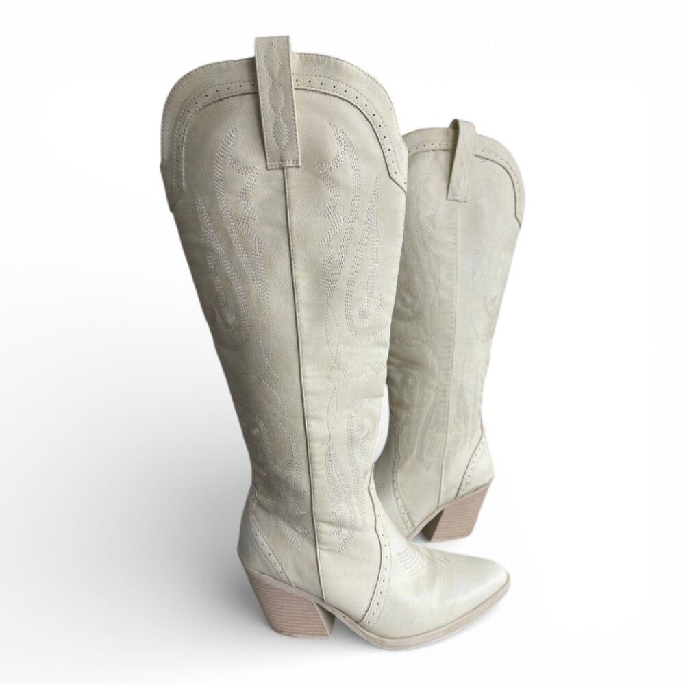 Sugar Kammy White Ivory Faux Leather Western Cowboy Tall Boots Women’s 7.5